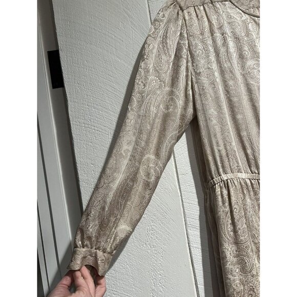 Vintage Frank Young Dress 100% Silk Paisley Long Sleeve 10 Silver Secretarial - Picture 3 of 10